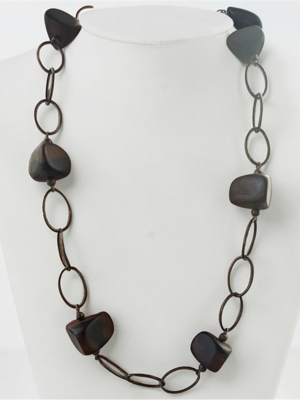 Signed Silpada N1359 Sterling Silver Oval Link & Ebony Wood Necklace
